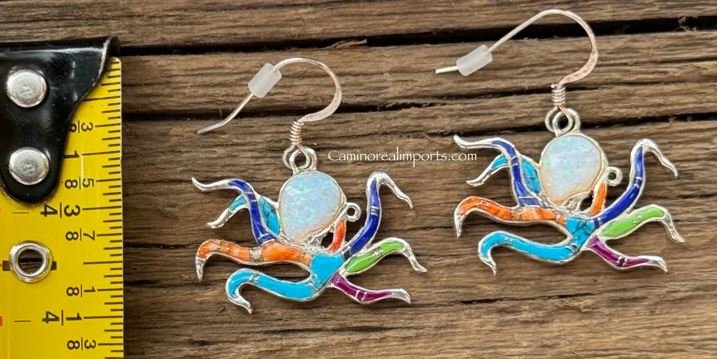 Octopus Earrings Sterling Multi Stone Inlay TSC025