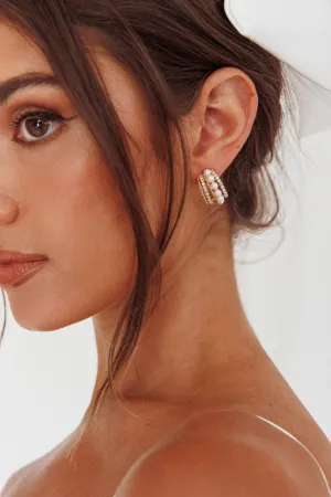 Odette Pearl Diamante Earrings Gold