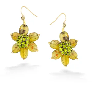 OLIVE CRYSTAL FLOWER EARRINGS #282GN3301 (7E4/6C6)