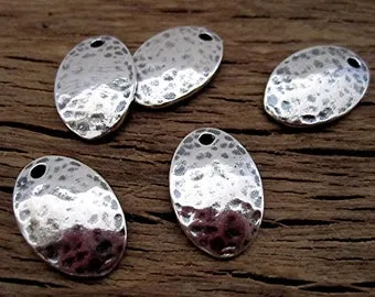 ONE Oval Textured Hammered Sterling Silver Jewelry Charm and Earring Charm (one)