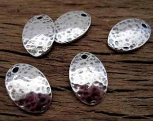 ONE Oval Textured Hammered Sterling Silver Jewelry Charm and Earring Charm (one)