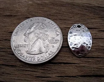 ONE Oval Textured Hammered Sterling Silver Jewelry Charm and Earring Charm (one)