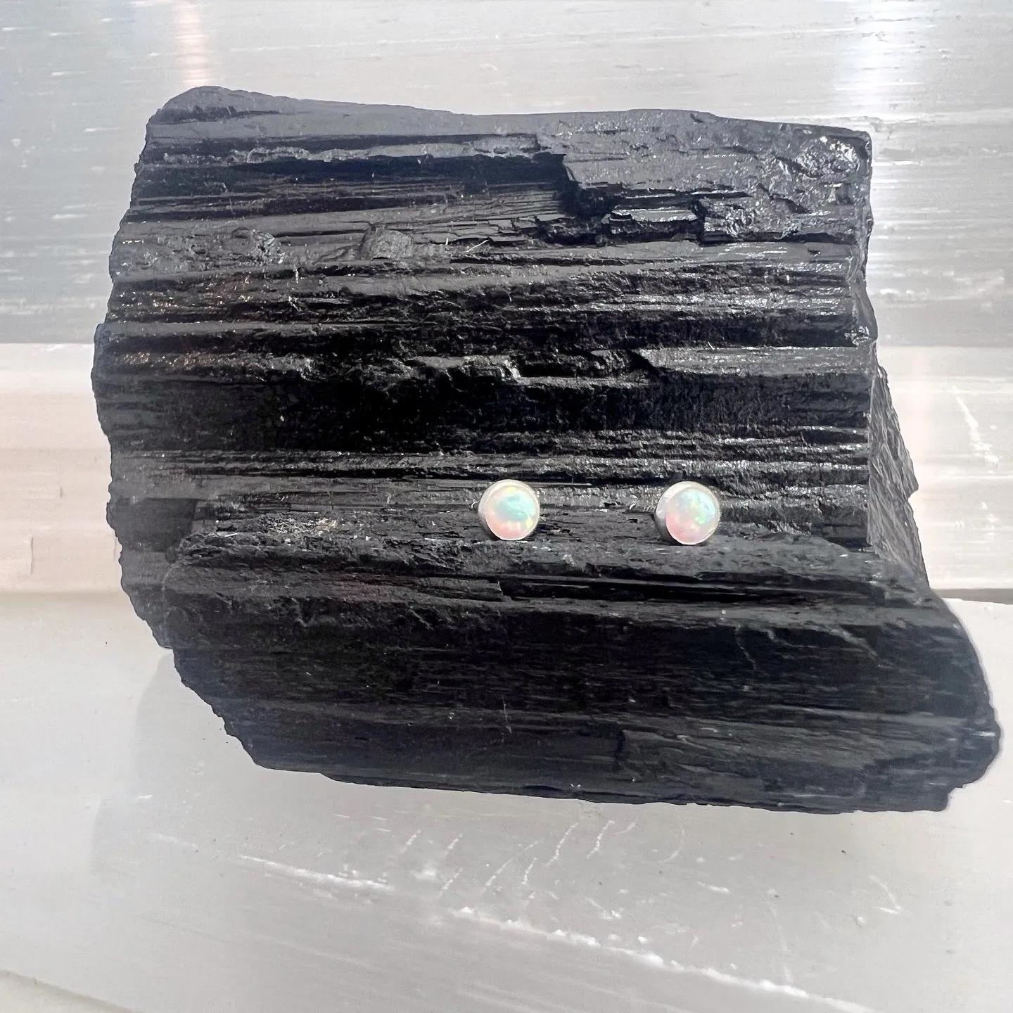 Opal Gemstone Stud Earrings in Sterling Silver