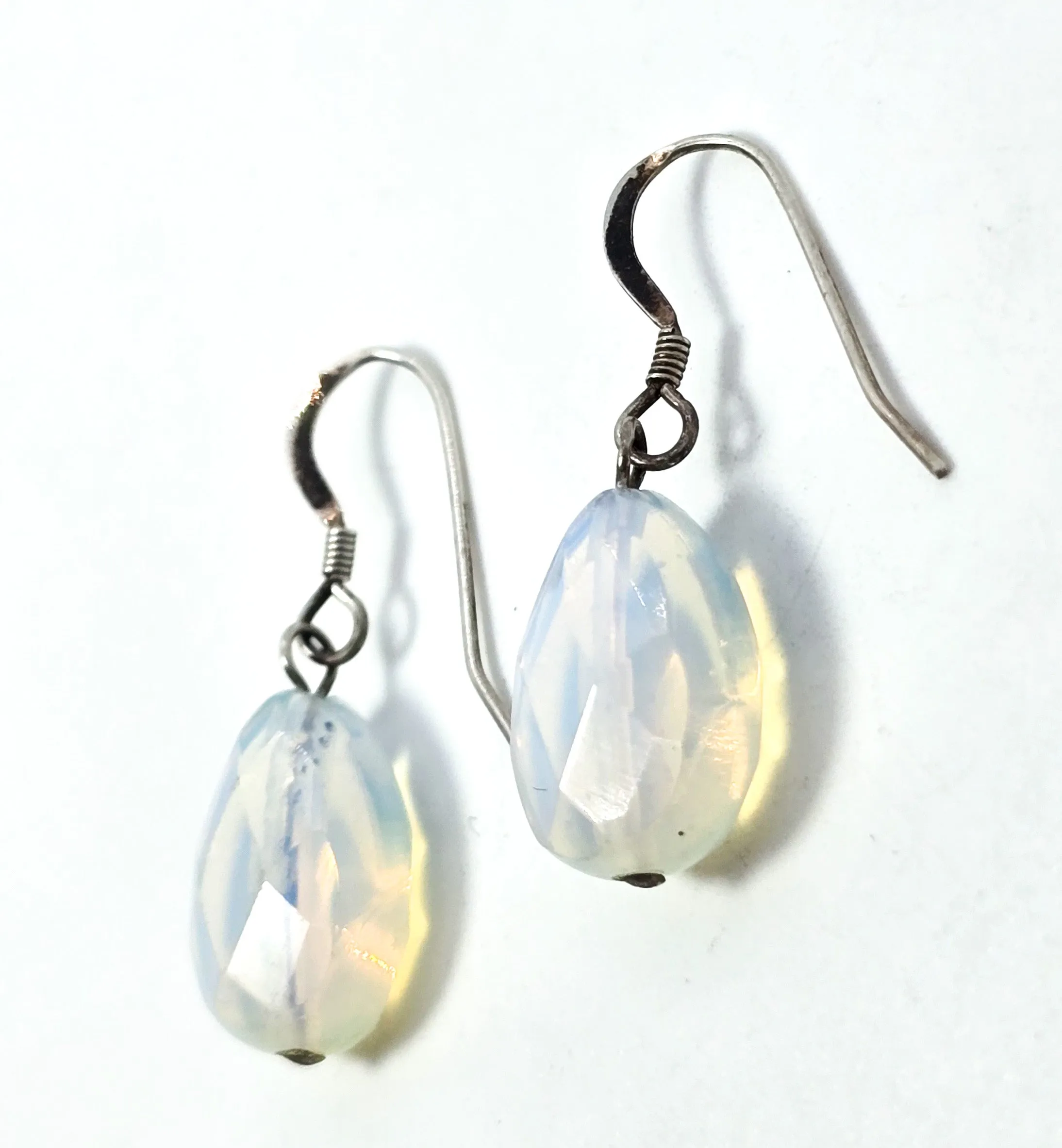 Opalite faceted opal glass sterling silver drop beaded earrings