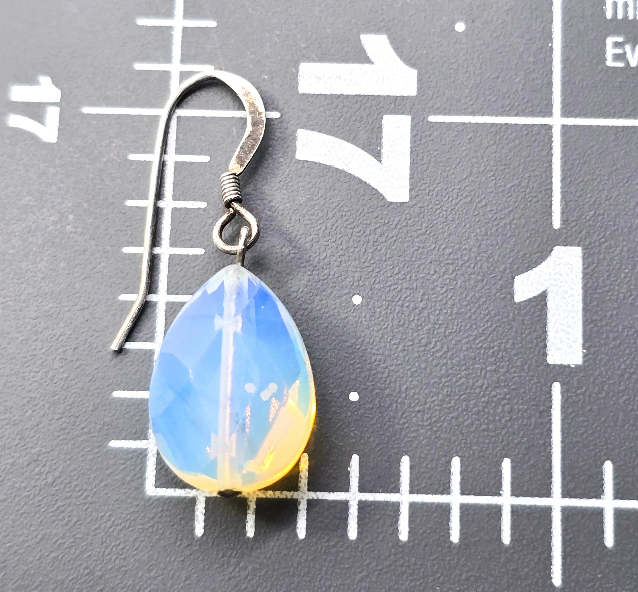 Opalite faceted opal glass sterling silver drop beaded earrings