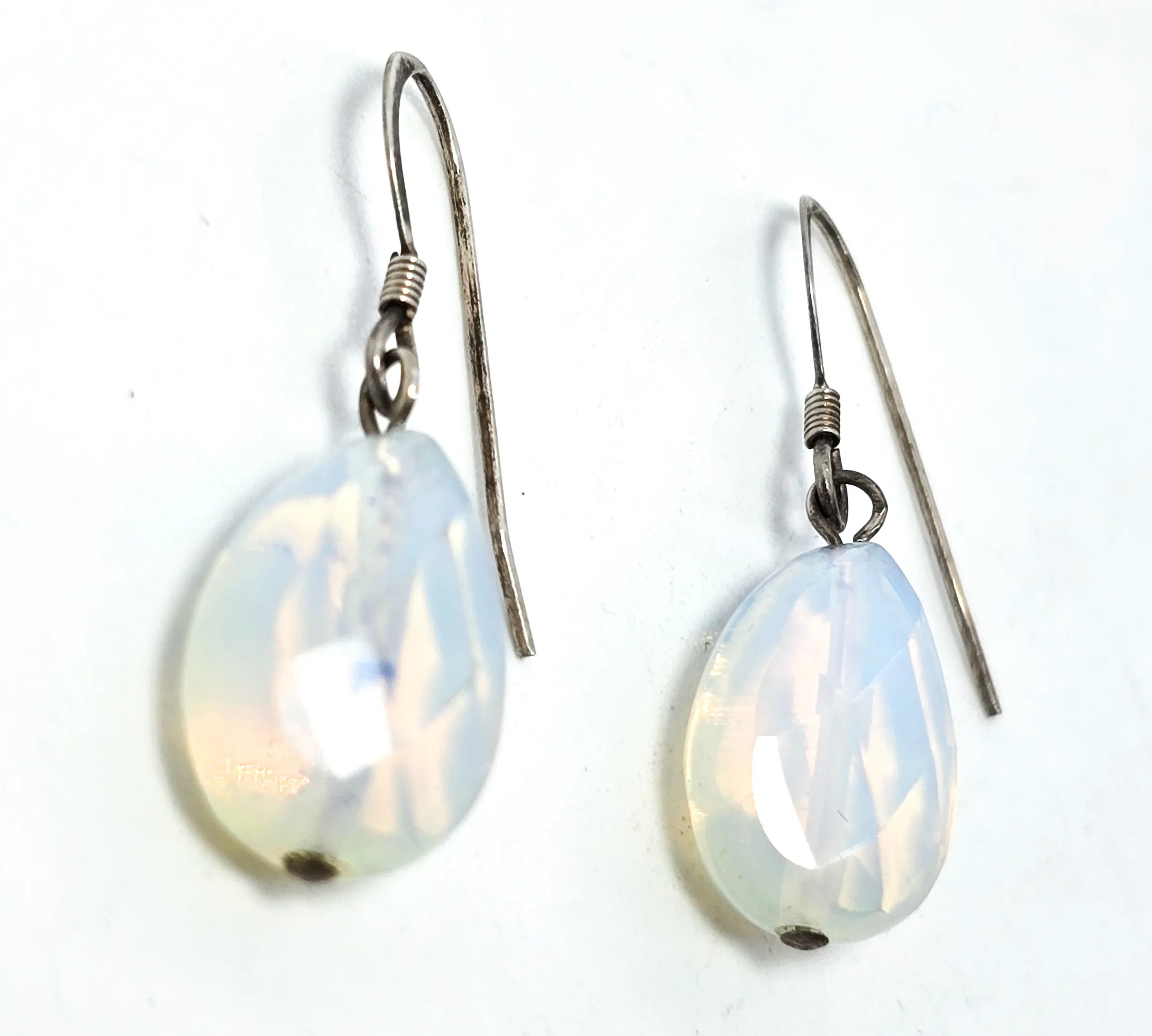 Opalite faceted opal glass sterling silver drop beaded earrings