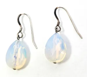 Opalite faceted opal glass sterling silver drop beaded earrings