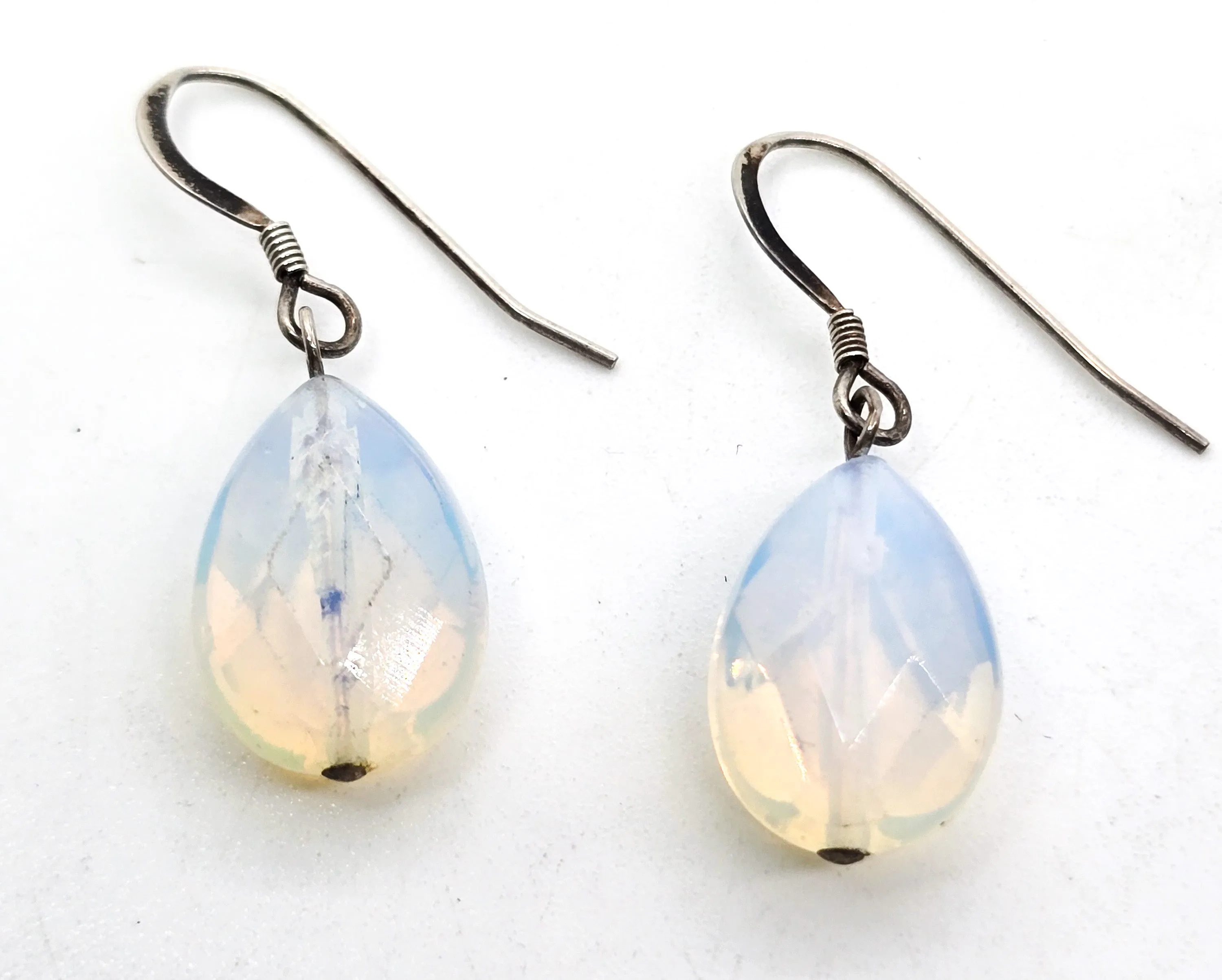 Opalite faceted opal glass sterling silver drop beaded earrings