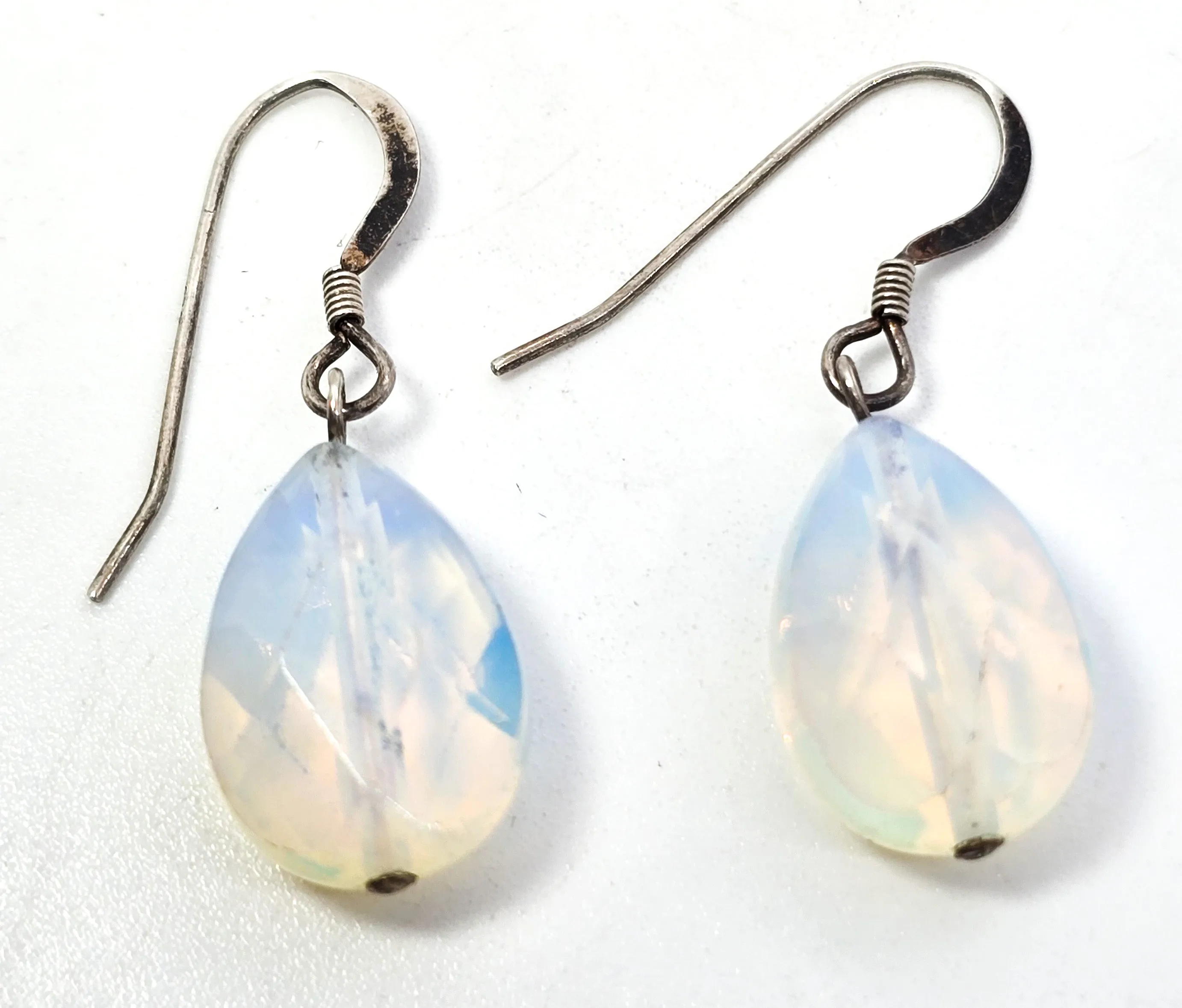 Opalite faceted opal glass sterling silver drop beaded earrings