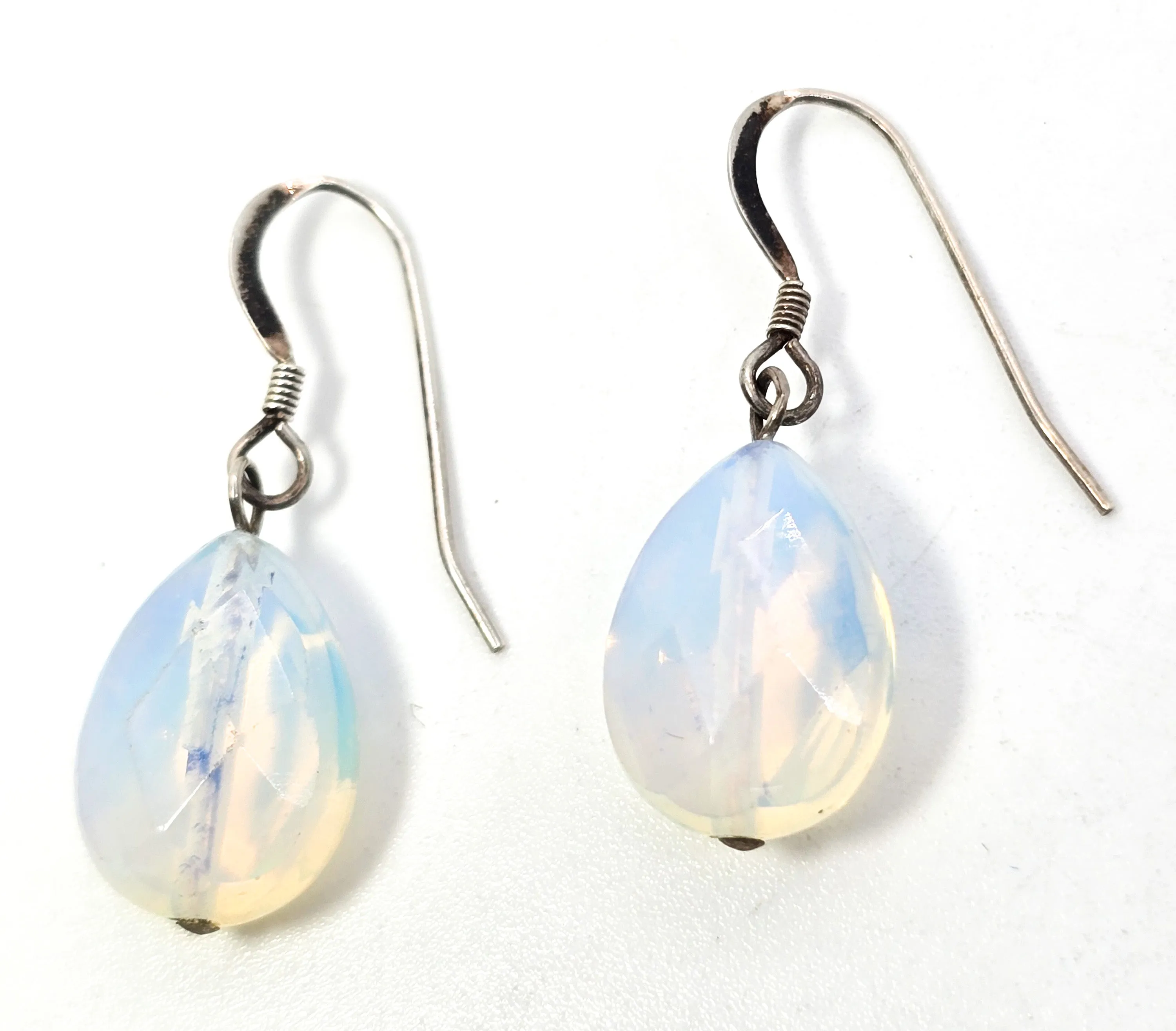 Opalite faceted opal glass sterling silver drop beaded earrings