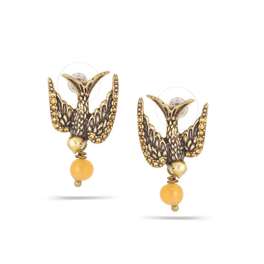 ORANGE CRYSTAL BIRD  EARRINGS #280BR3201 (7D6/6E2)