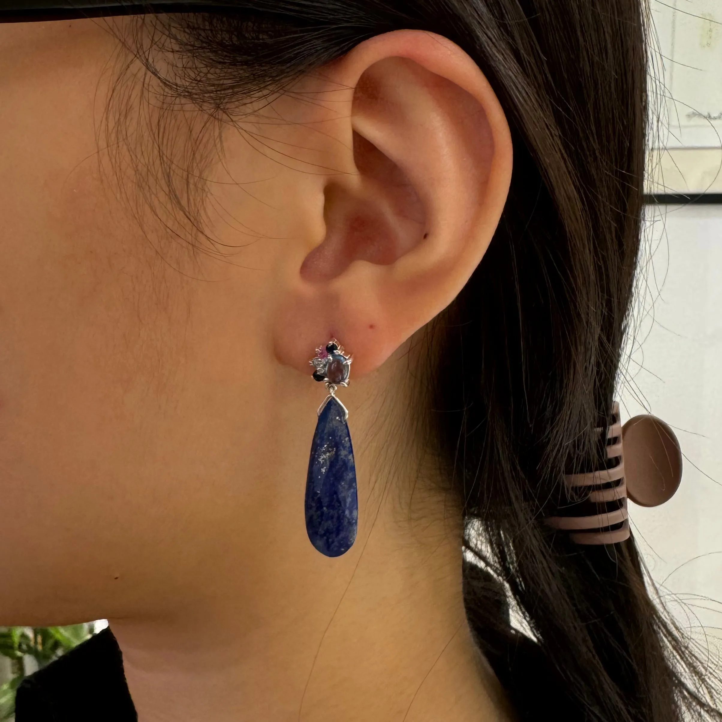 Organic Diamond Flare Lapis Drop earrings