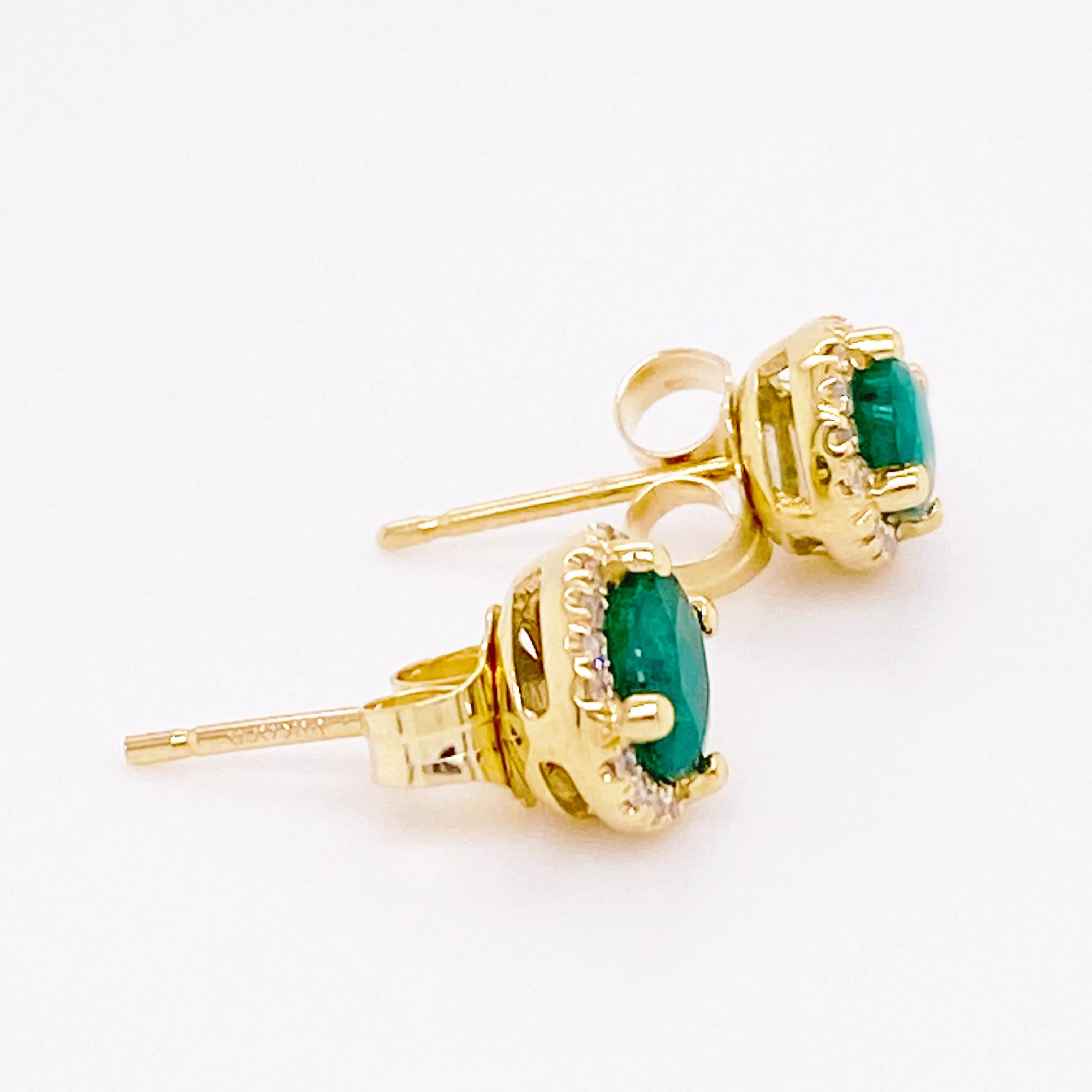 Oval Gemstone & Diamond Halo Stud Earrings