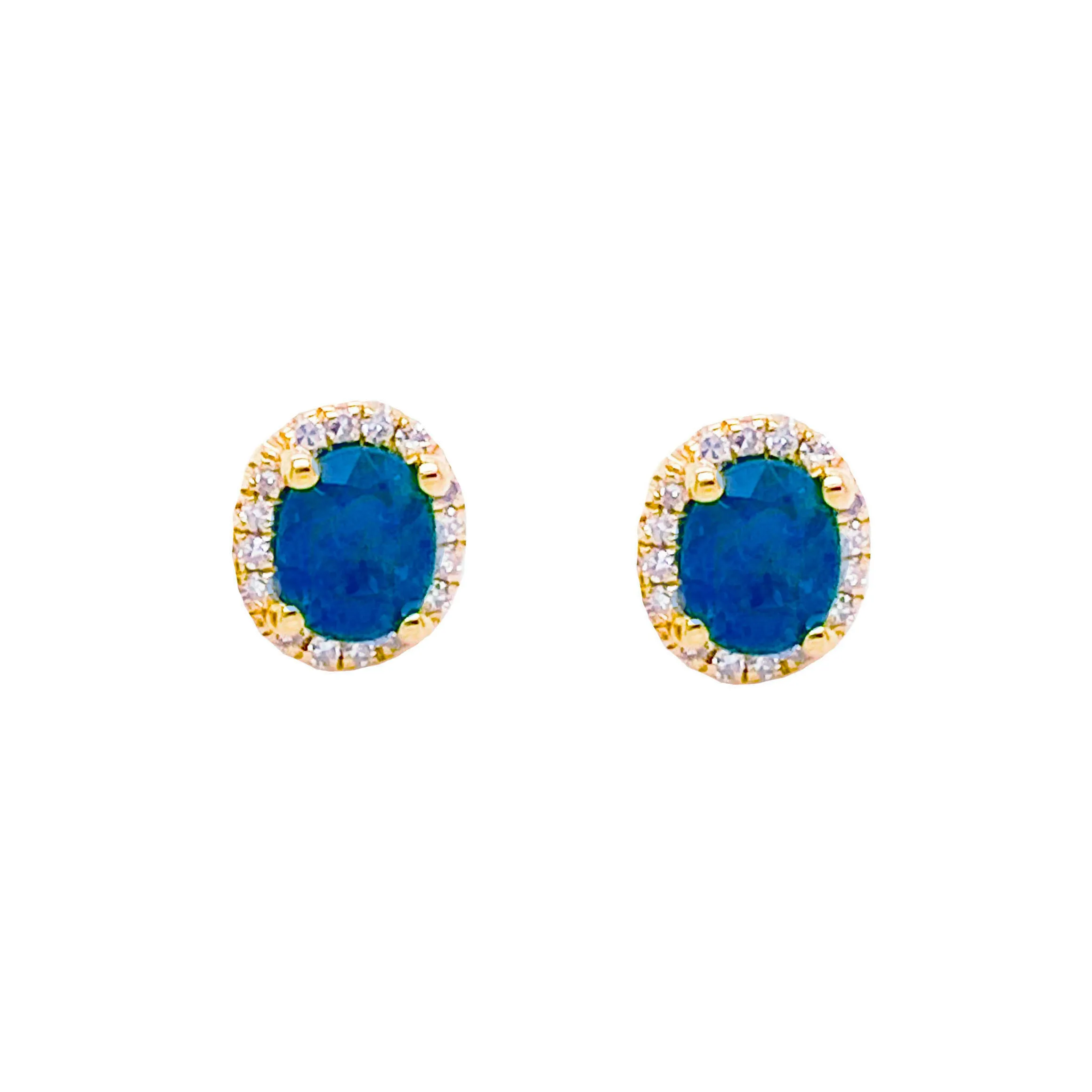 Oval Gemstone & Diamond Halo Stud Earrings