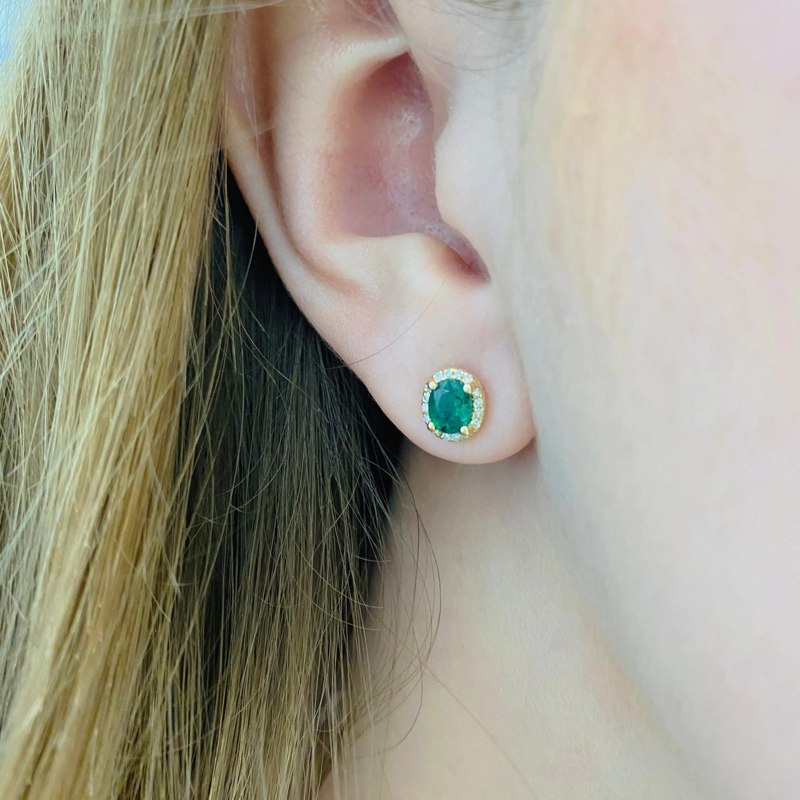 Oval Gemstone & Diamond Halo Stud Earrings