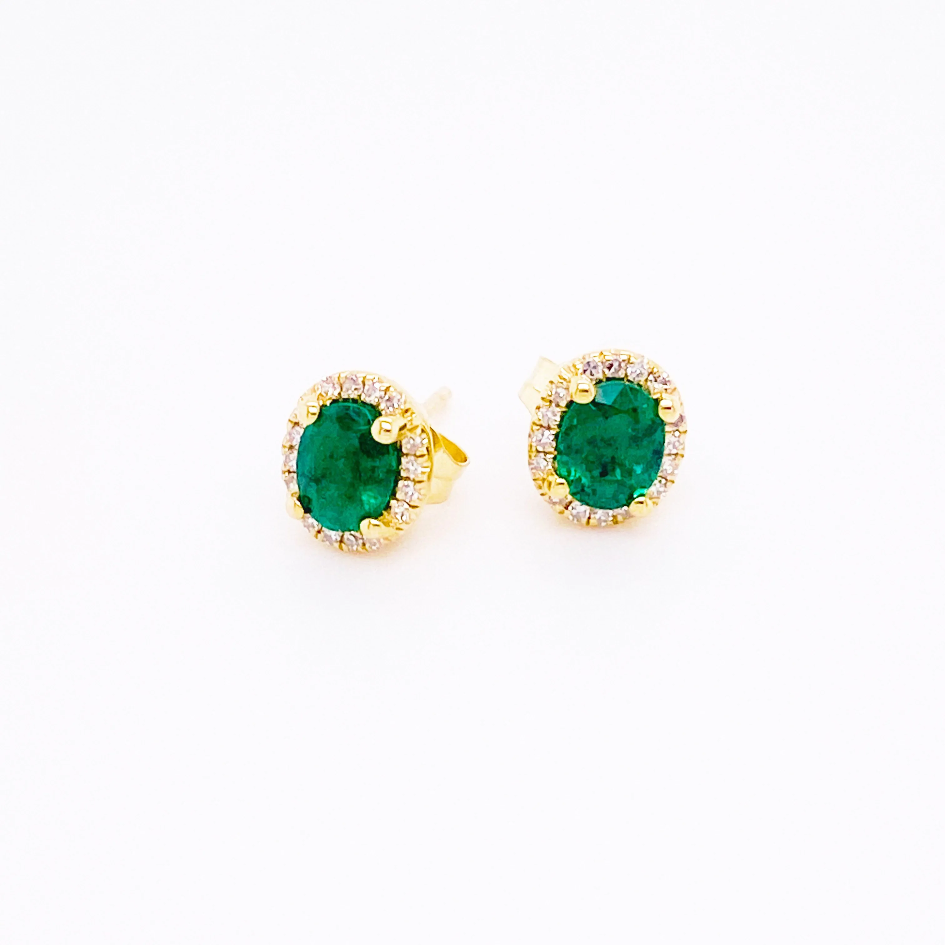 Oval Gemstone & Diamond Halo Stud Earrings