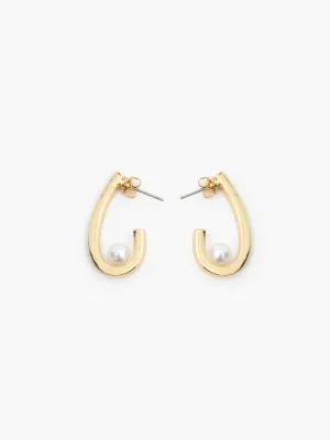 Oval Half Hoop Single Pearl Earrings