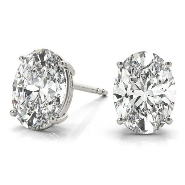 Oval Platinum Moissanite Solitaire 4-Prong Stud Earrings