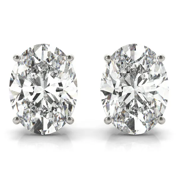 Oval Platinum Moissanite Solitaire 4-Prong Stud Earrings
