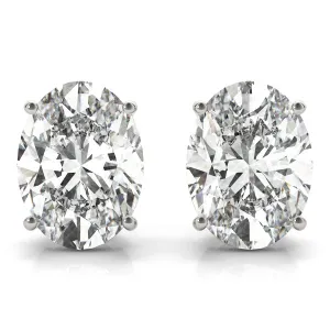 Oval Platinum Moissanite Solitaire 4-Prong Stud Earrings