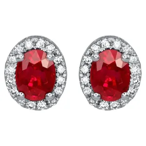 Oval Ruby And Natural Earth Mined Diamonds 6 Carats Lady Studs Earrings 14K Gold