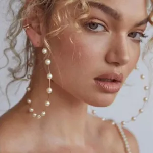 oversized pearl hoop earring , pearl hoop earring , big hoop earring , hoop earring