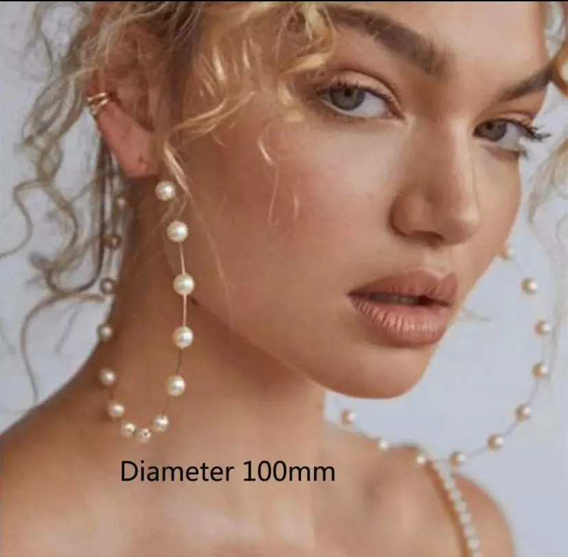 oversized pearl hoop earring , pearl hoop earring , big hoop earring , hoop earring