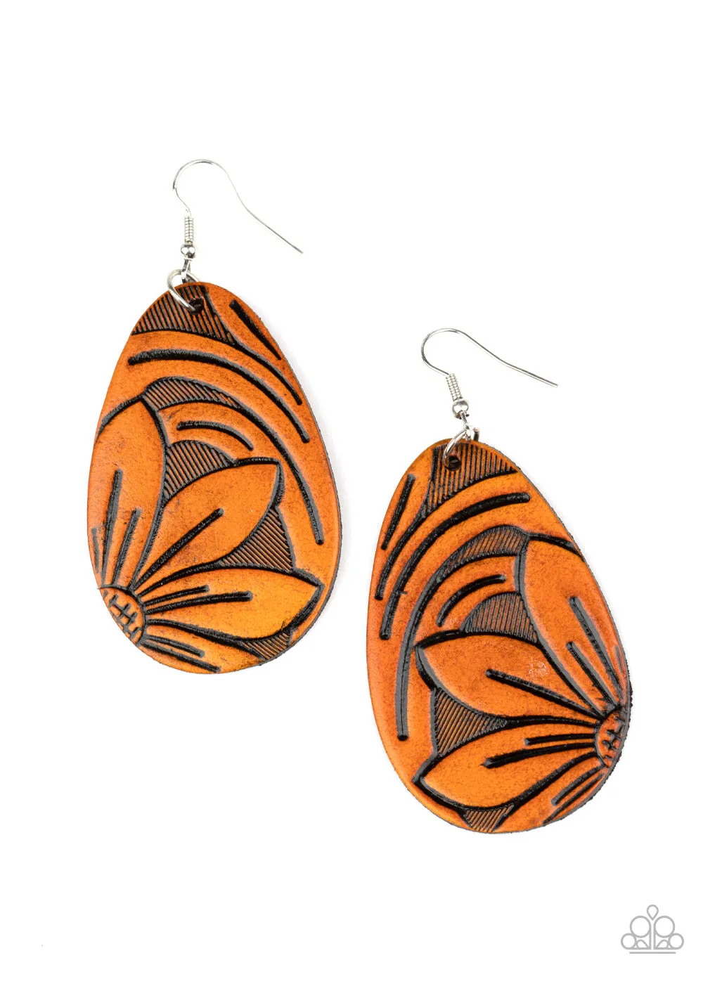 Paparazzi Garden Therapy - Brown Leather Earrings