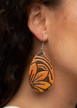 Paparazzi Garden Therapy - Brown Leather Earrings