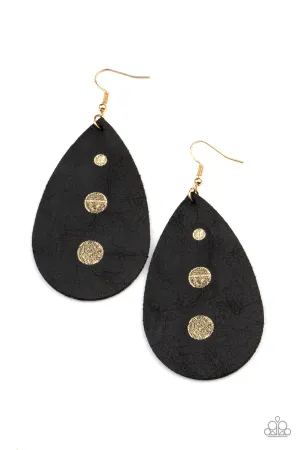 Paparazzi Rustic Torrent - Black/Gold Leather Earrings
