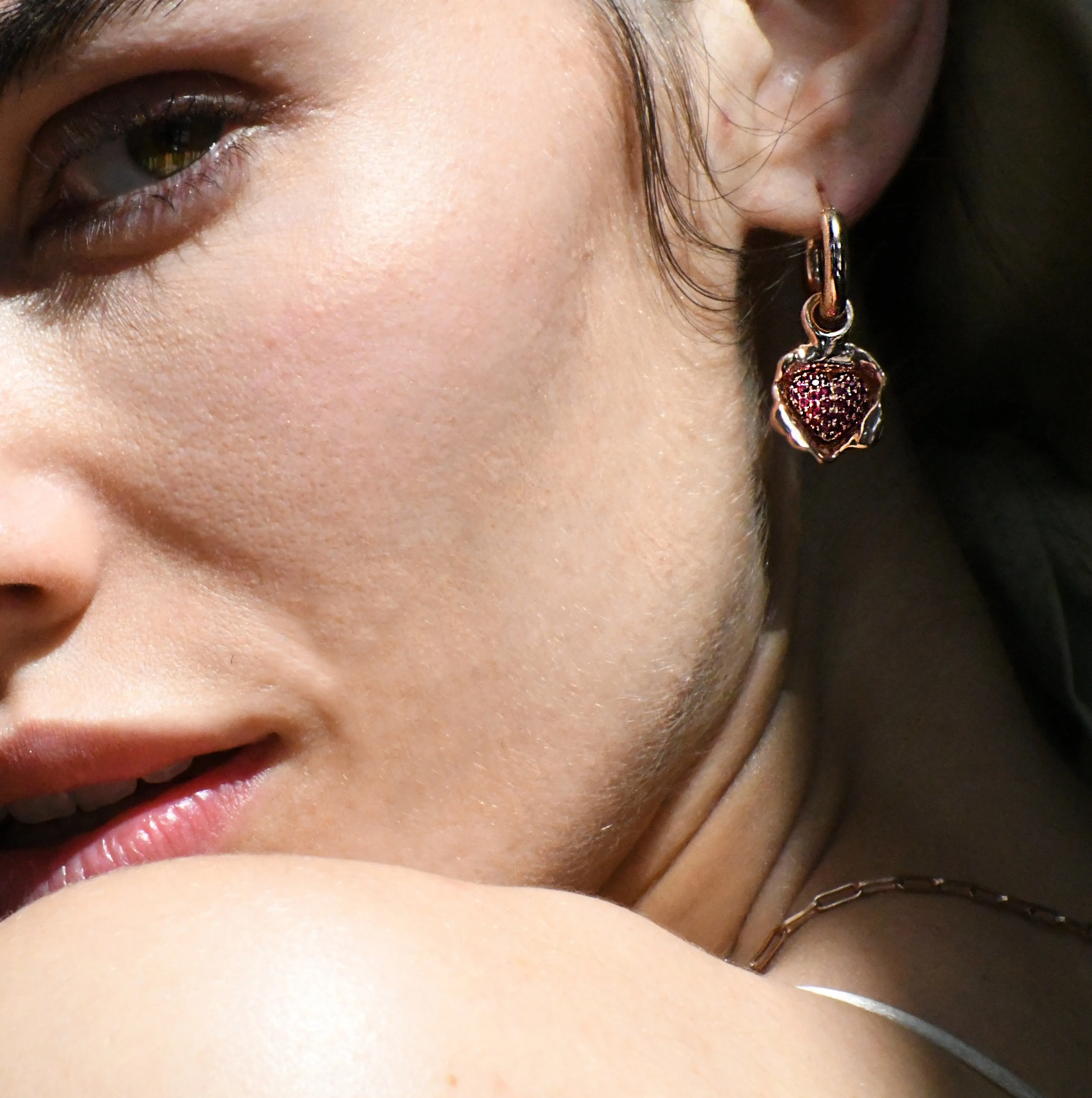 Pavé Rubies Removable Heart Earrings