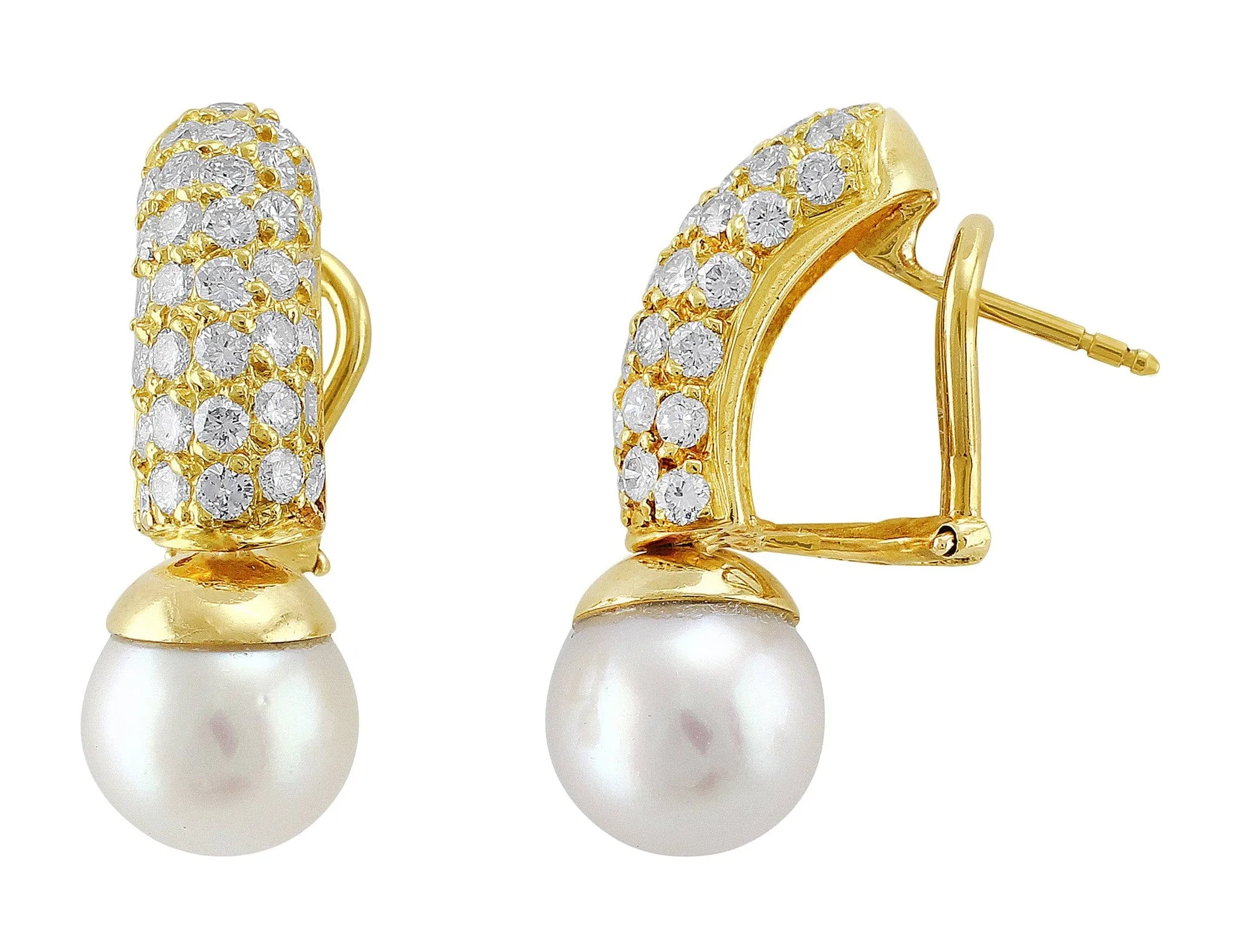 Pave Diamond and Pearl Earrings