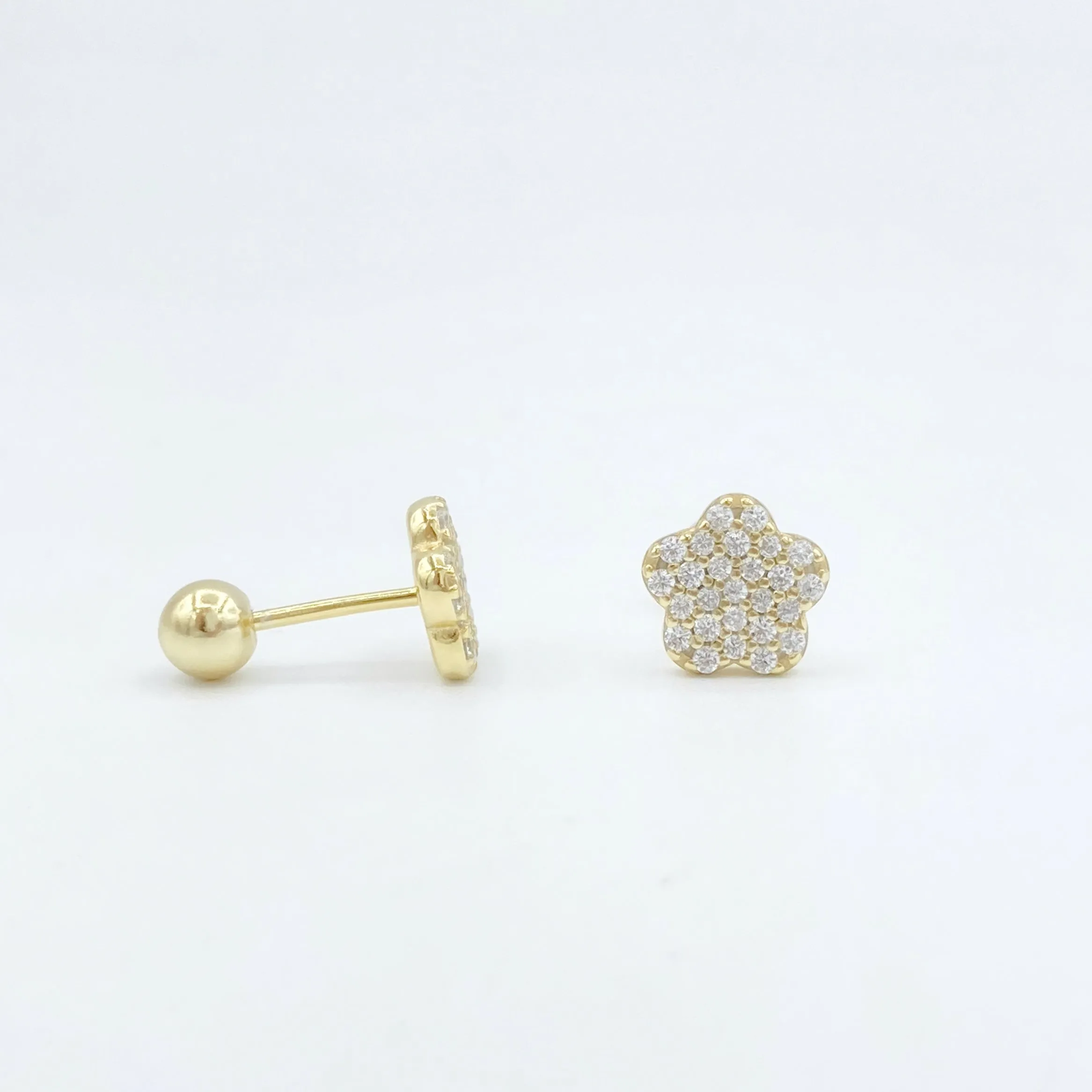 Pave Flower Screwback Studs - Ruby/Gold