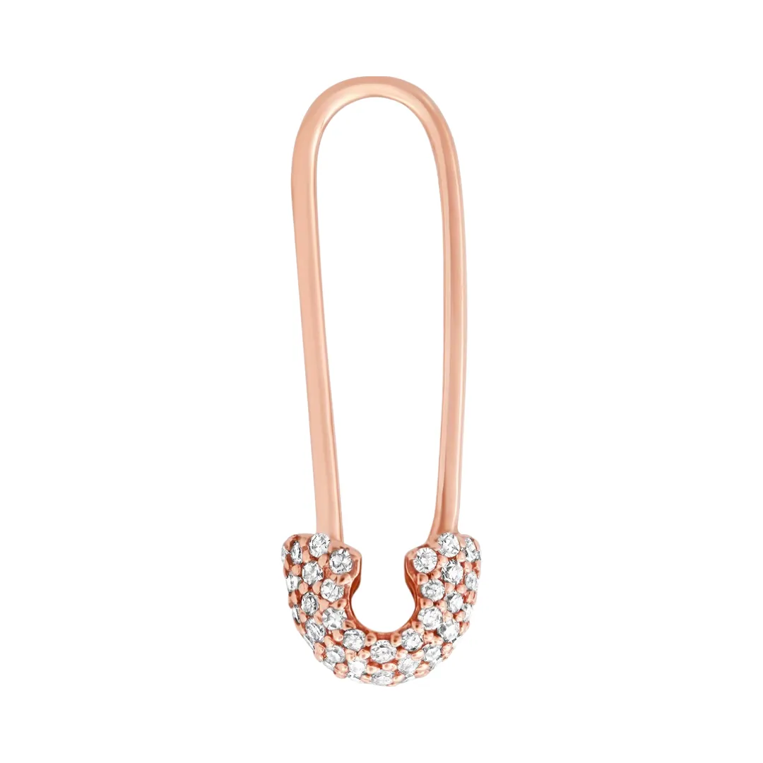 Pave Pink Sapphire or Diamond Safety Pin Earring
