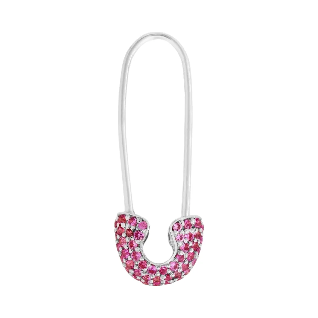 Pave Pink Sapphire or Diamond Safety Pin Earring