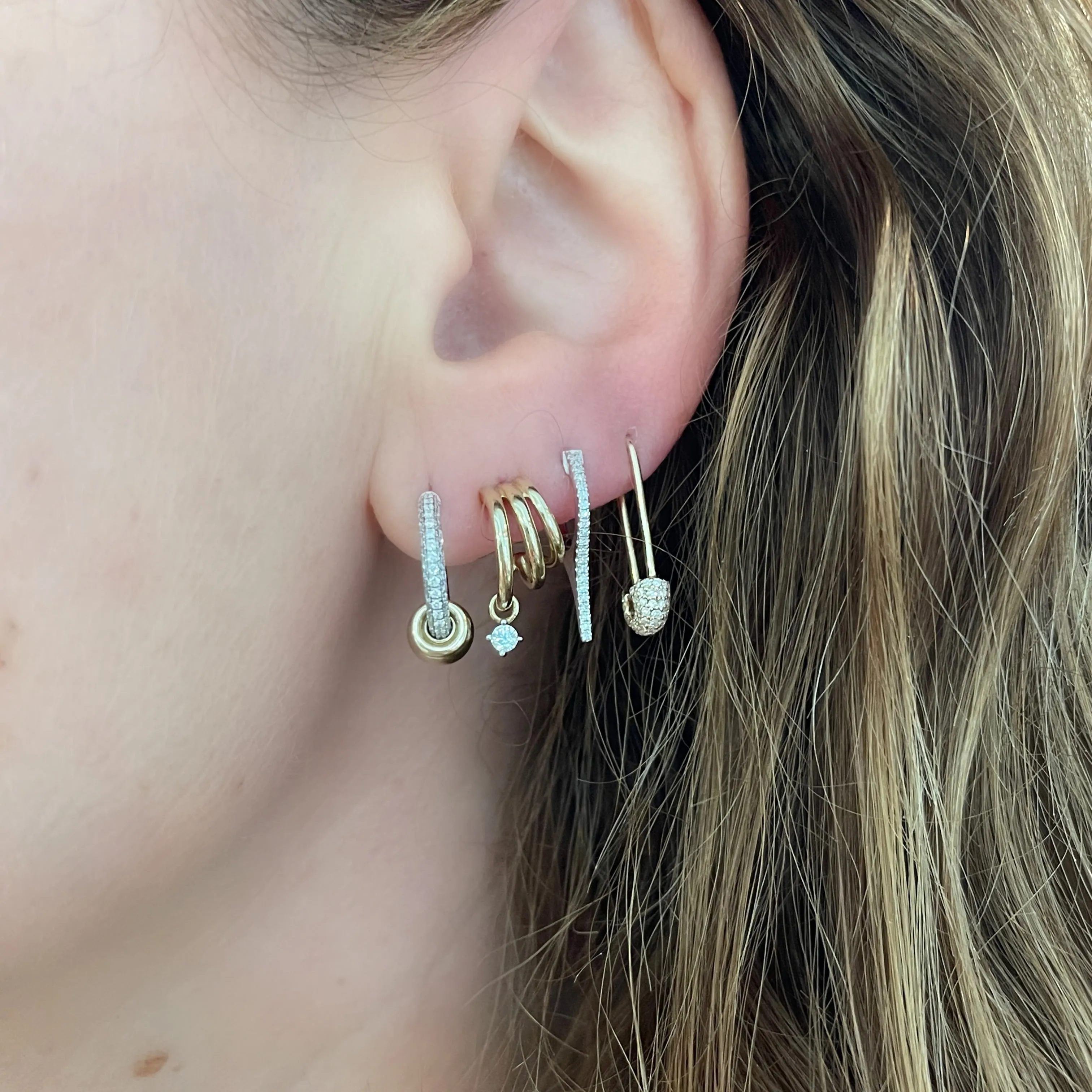 Pave Pink Sapphire or Diamond Safety Pin Earring