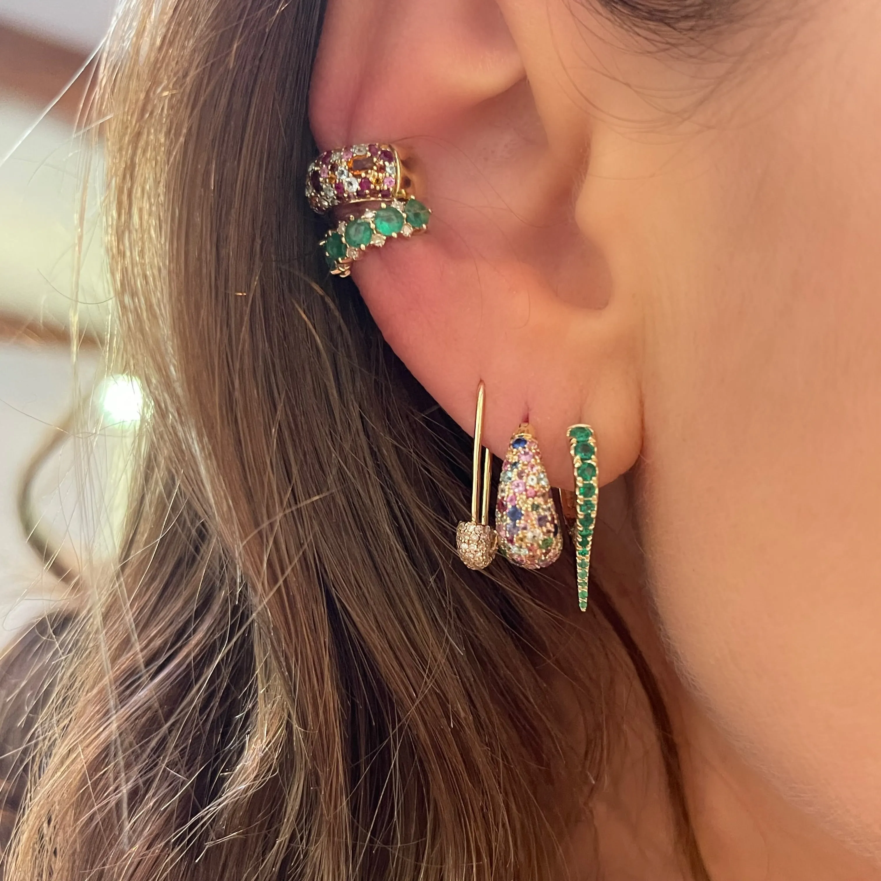 Pave Pink Sapphire or Diamond Safety Pin Earring