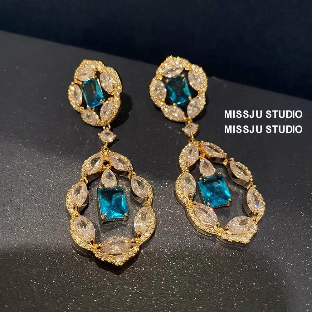 Paved Crystal Rhinestone Floral Deco Dangle Earrings