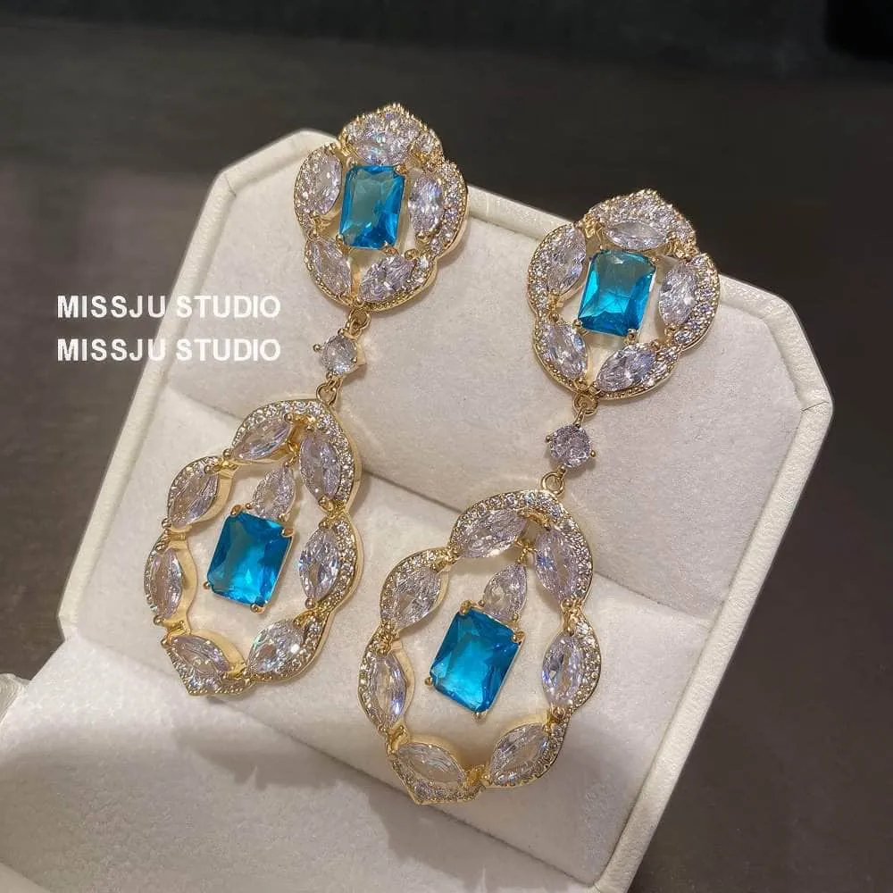 Paved Crystal Rhinestone Floral Deco Dangle Earrings