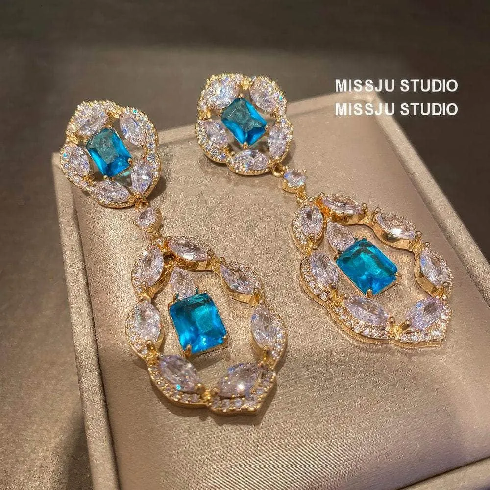 Paved Crystal Rhinestone Floral Deco Dangle Earrings