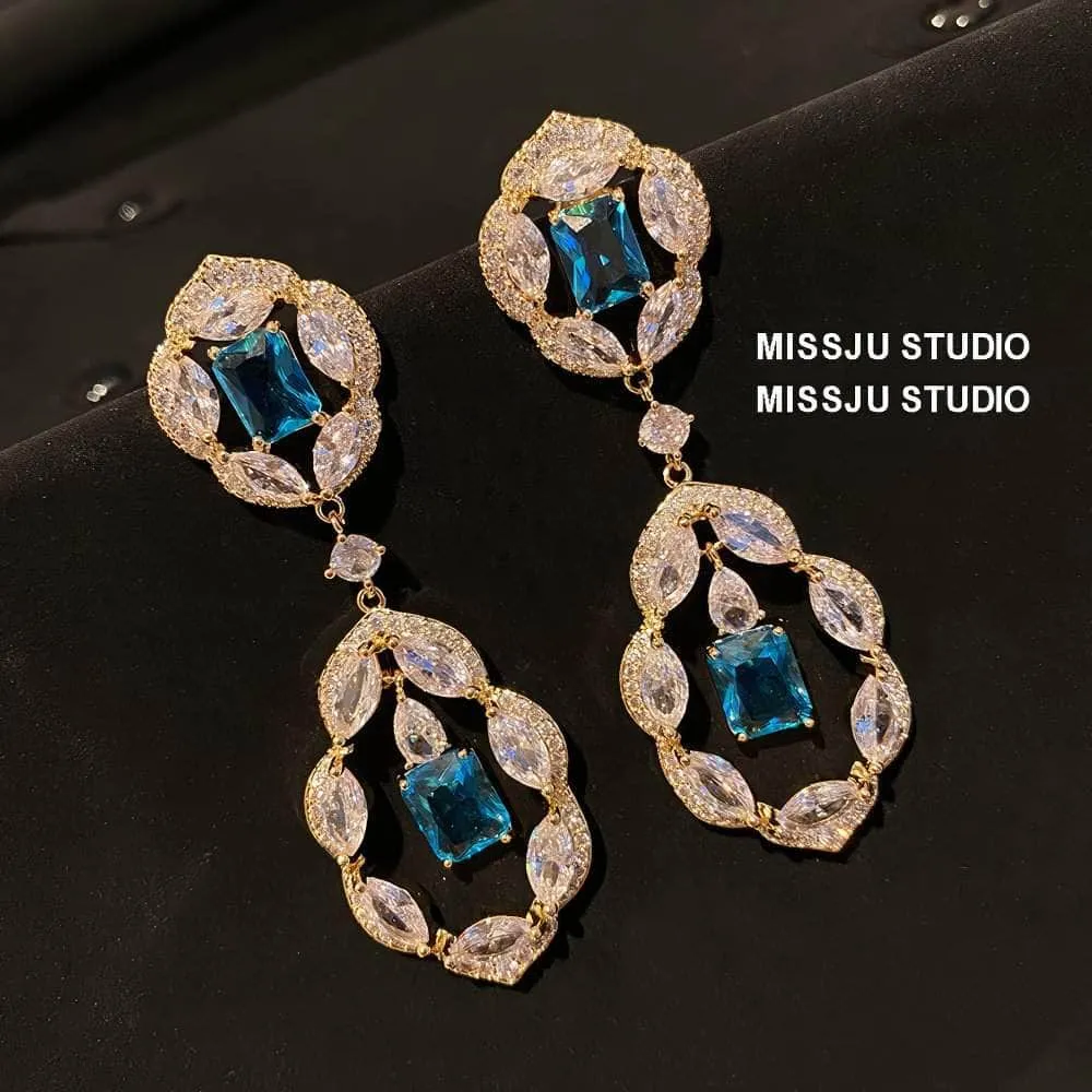 Paved Crystal Rhinestone Floral Deco Dangle Earrings