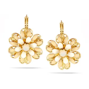 PEACH ENAMEL CRYATAL FLOWER  EARRINGS #233BG3101 (1E13)