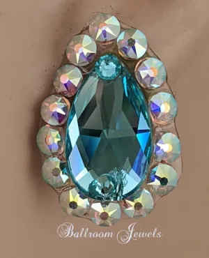 Pear crystal ballroom earrings - light turquoise blue