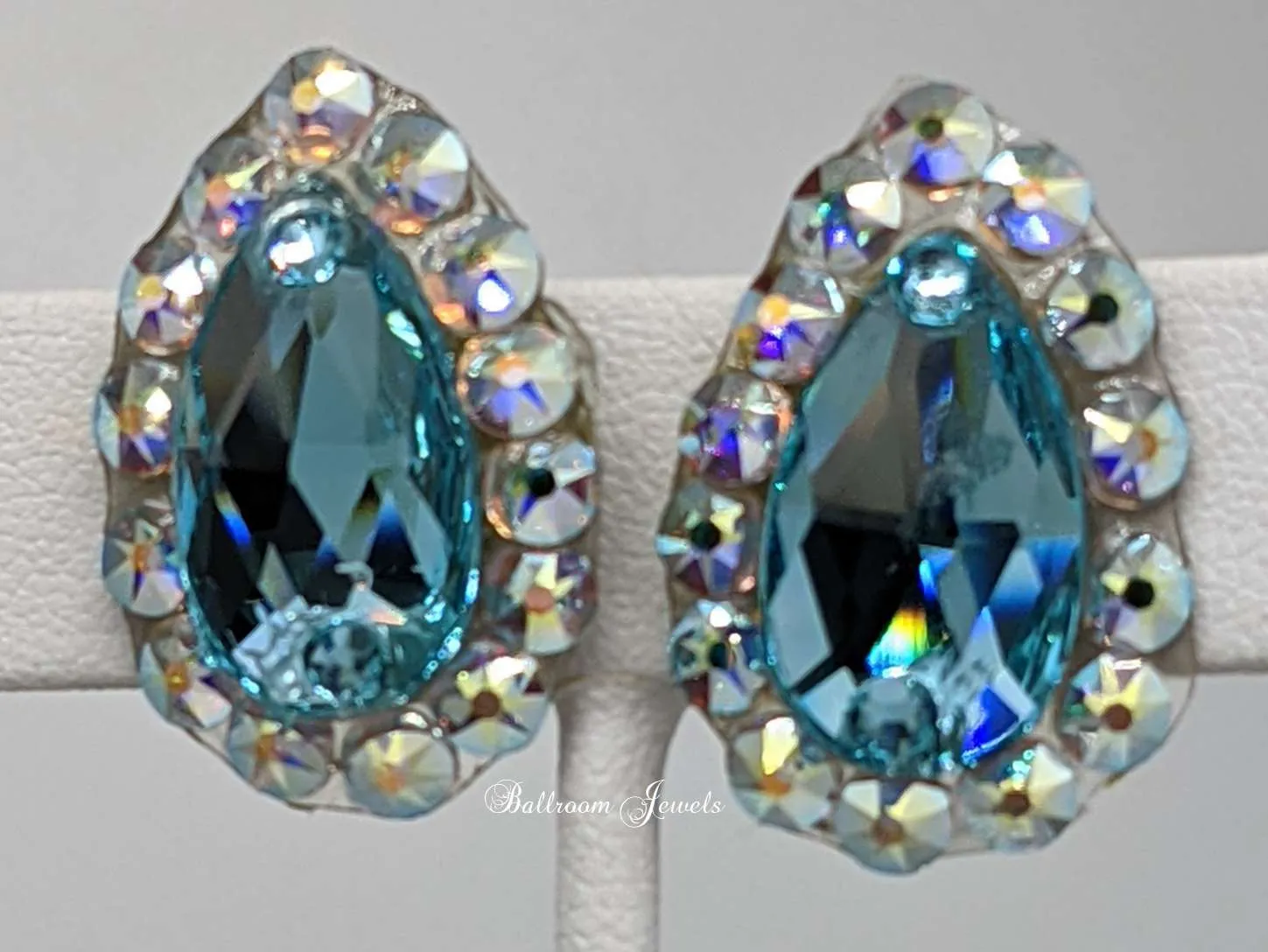 Pear crystal ballroom earrings - light turquoise blue