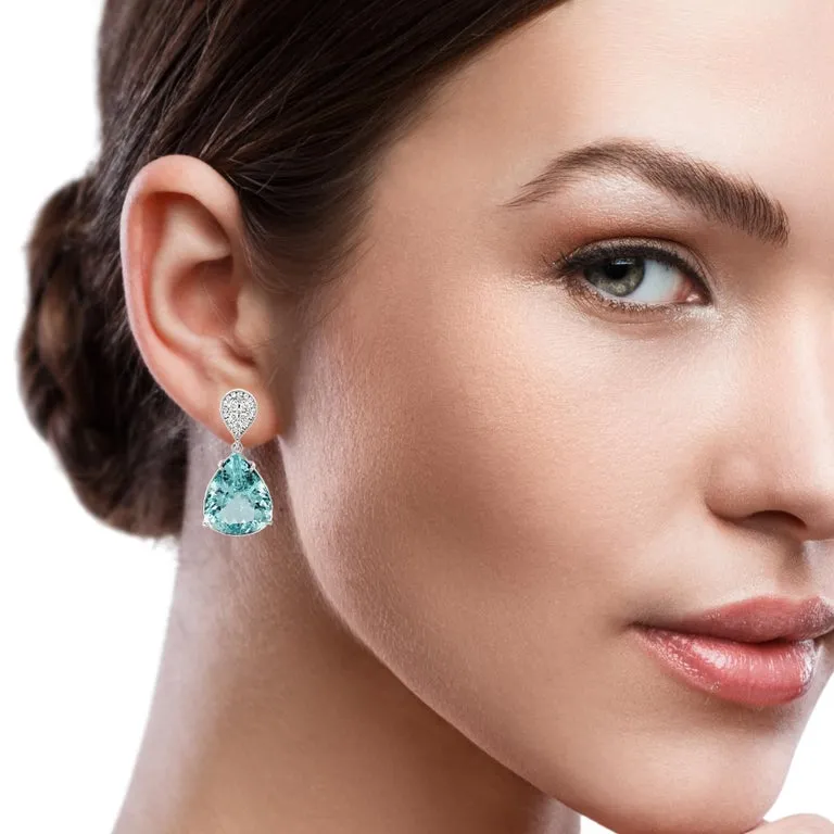 Pear Shape Aquamarine and Diamond Drop Earrings in 18k Gold, 29.03 Carats Total