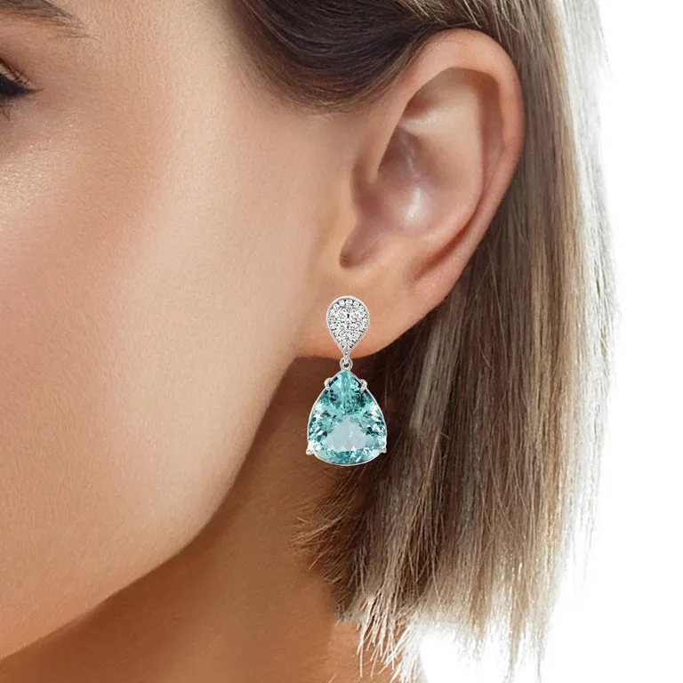 Pear Shape Aquamarine and Diamond Drop Earrings in 18k Gold, 29.03 Carats Total