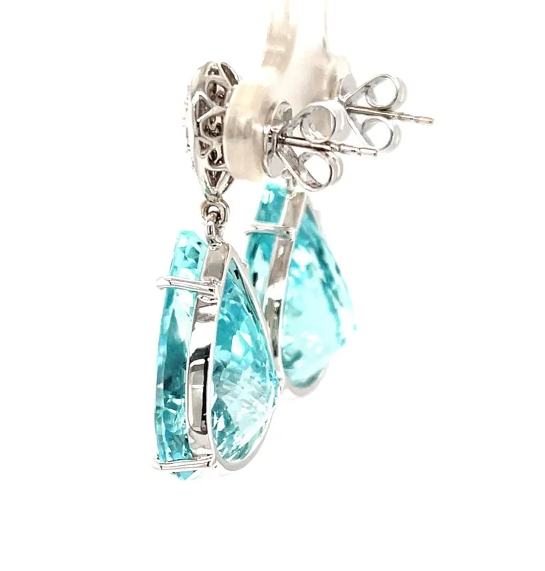 Pear Shape Aquamarine and Diamond Drop Earrings in 18k Gold, 29.03 Carats Total