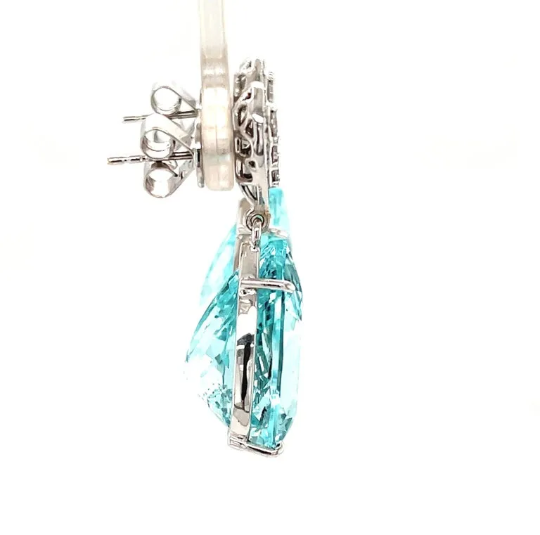 Pear Shape Aquamarine and Diamond Drop Earrings in 18k Gold, 29.03 Carats Total