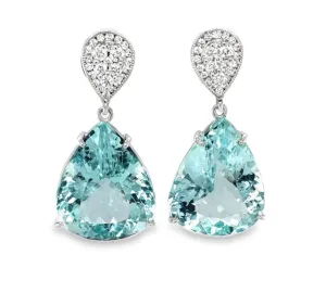 Pear Shape Aquamarine and Diamond Drop Earrings in 18k Gold, 29.03 Carats Total