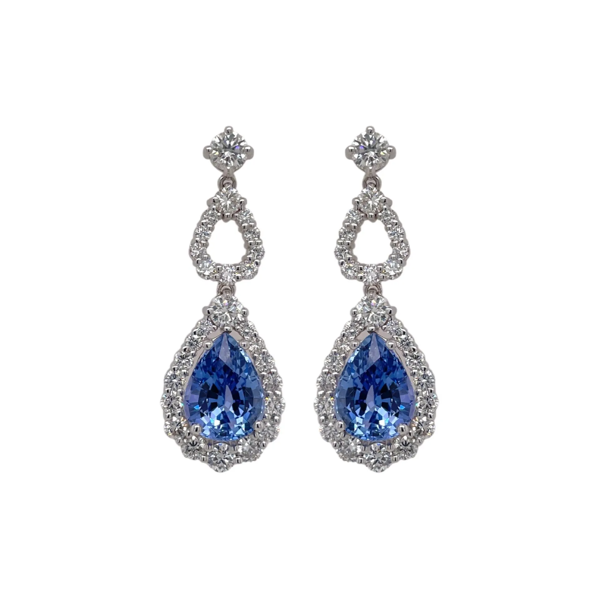 Pear Shape Light Blue Sapphire & Diamond Drop Earrings